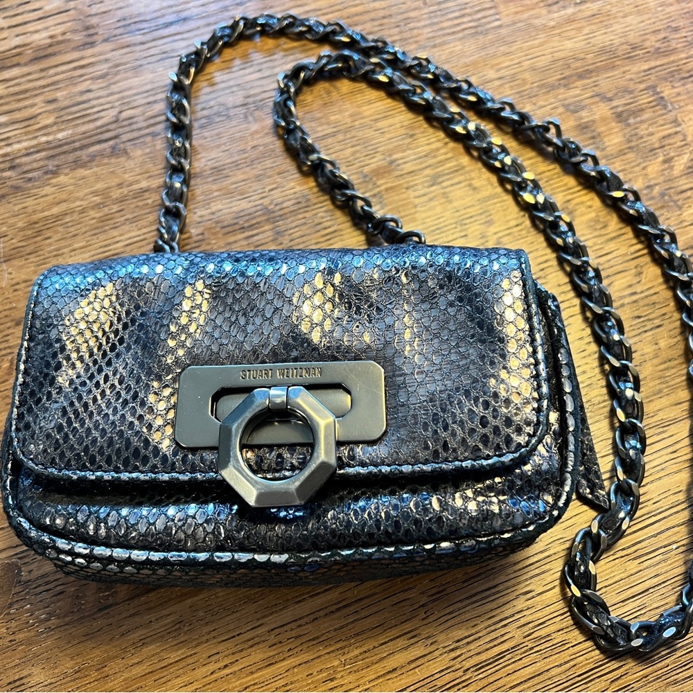 Rare Stuart Weizman Reptile Skin Clutch with leather/chain strap